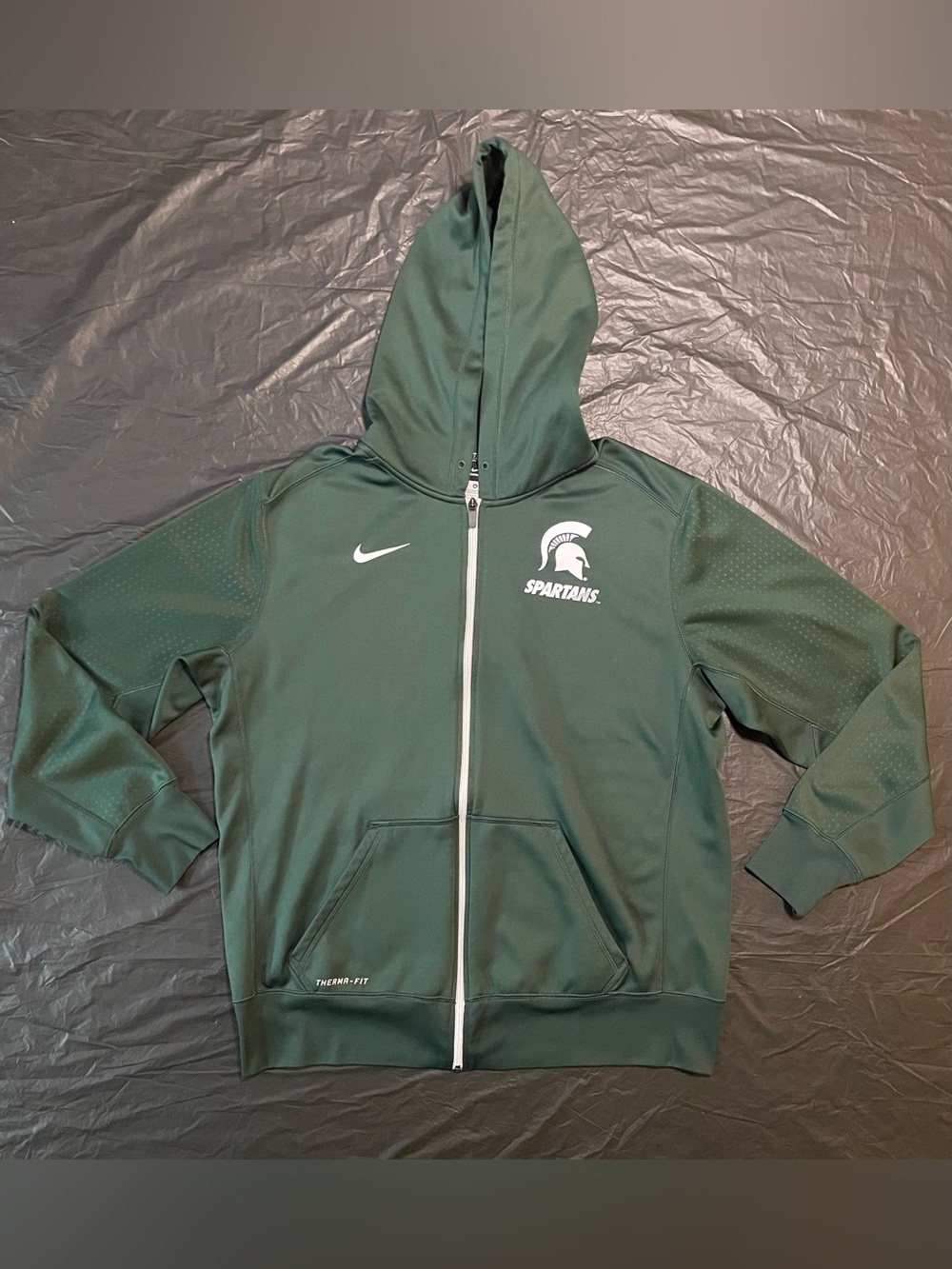 Nike Dark Green and White Therma-Fit Full-Zip Hoodie